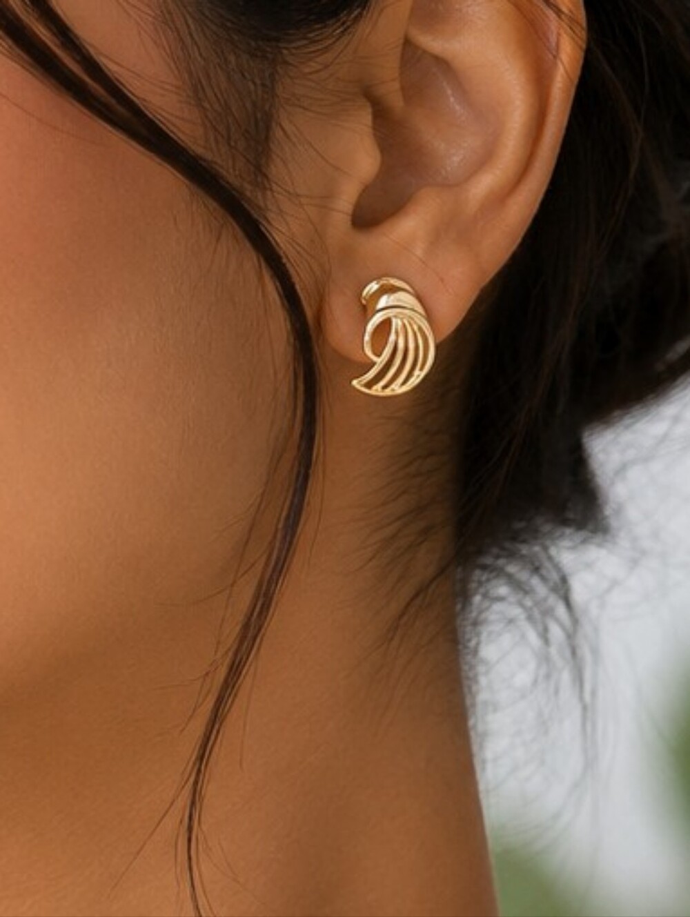 Gold Wave Stud Earrings - Women Jewelry